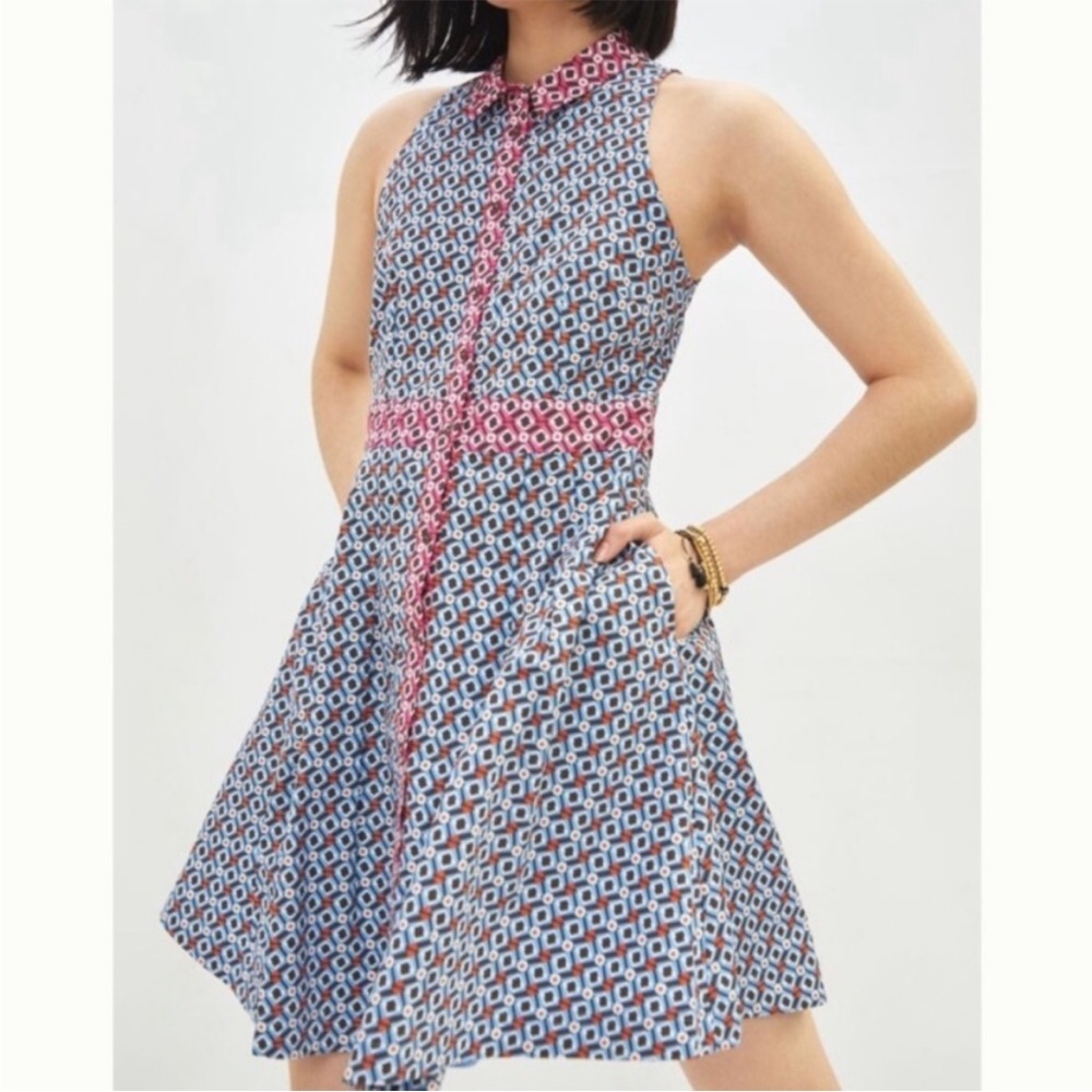 Anthropologie Maeve Buckley Mini Dress Blue Button Front Pockets Sz 2